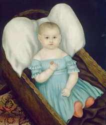 Baby i flätad korg