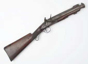 Blunderbuss med fjäderbajonett utfärdad till Irish Volunteers, c.c.1815 (blunderbuss, flintlock)