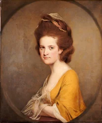 Porträtt av Dorothy Hodges, halvlängd, i en gul klänning