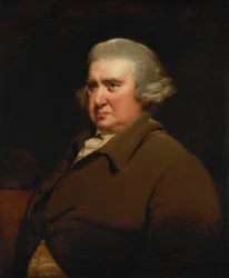 Porträtt av Erasmus Darwin, halvlängd, i en buffrock och vit skjorta,