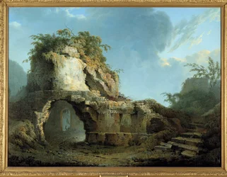 Graven av den romerska poeten Vergilius (70-19 f.Kr.) Den ligger nära grottan Pozzuoli (Pozzuoli) nära Neapel. Målning av Joseph Wright av Derby (1734-1797) 1785 Belfast. Ulster Museum
