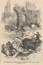 Arbetare som hämtar kassaskåp från ruinerna, illustration från Frank Leslies Illustrated Newspaper, 1871