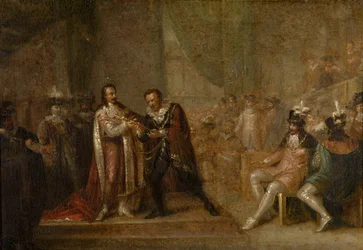 Peter Paul Rubens accepterar ett svärd från Charles I av England