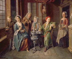 En tebjudning, ca 1720 (olja på duk)