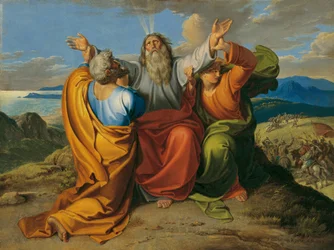 Moses ber med Aron och Hur på berget Horeb
