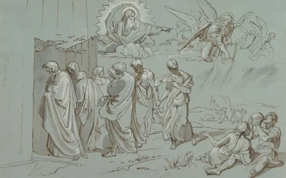 Gud kallar Noa och hans familj in i arken, 1827.
