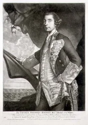 Porträtt av Sir George Brydges Rodney (1719-92) Amiral of the White, graverad av William Dickinson (1746-1823) pub. av Carington Bowles (fl.1744-93) (gravyr)