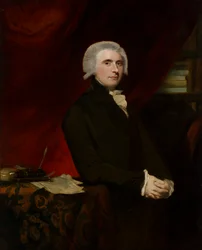 Porträtt av Thomas, Lord Erskine (1750-1823) i hans bibliotek (olja på duk)