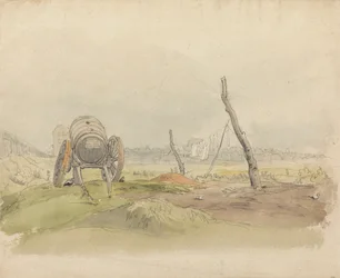 Landskap med vattenvagn och klädstreck