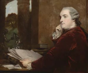 Detalj från porträtt av William Henry Cavendish Bentinck, 3:e hertig av Portland vid hans skrivbord, 1771