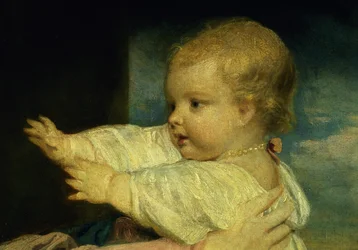 Porträtt av Caroline, hertiginnan av Marlborough med sin dotter Lady Caroline Spencer, detalj av, olja på duk 1764-67 detalj av 91073