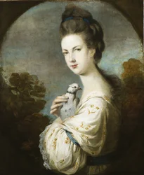 Porträtt av Miss Juliet Langton stående, halvlängd, 1764