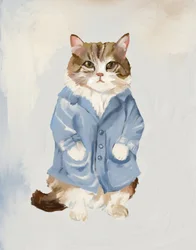 Söt katt i blå kappa