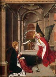 Bebådelse, av Josse Lieferinxe (död före 1508), detalj