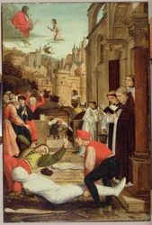 Sankt Sebastian går i förbön för de pestdrabbade, 1497-99
