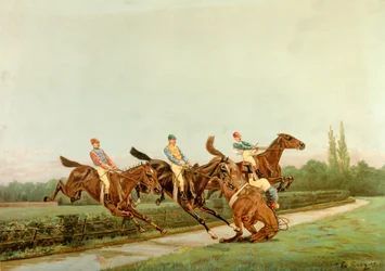 Hästar och jockeys, 1900-talet (illustration)
