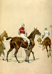 Hästar och jockeys, 1900-talet (illustration)