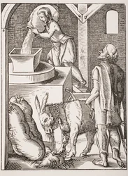 Mjölnaren. 1800-talsreproduktion av 1500-talsgravyr av Jost Amman