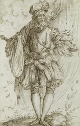 Ensign Carrying a Flag, 1560-tal (bläck på lagt papper)