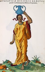 Etiopisk kvinna, gravyr av Hans Weigel Elder (aktiv 1549-1577) från målning av Jost Amman (1539-1591), från Habitus principiorum populorum både män och kvinnor avbildade med enastående konst, Nürnberg