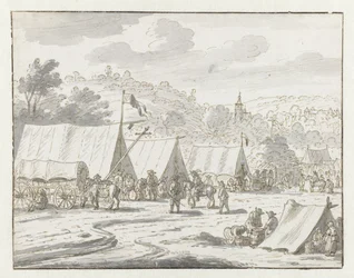 Vy över ett läger för armén av Willem III nära Lembeek, Flemländska Brabant
