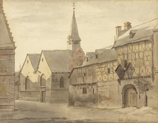 Vy över S:t Jacobs kyrka och värdshuset, Maastricht