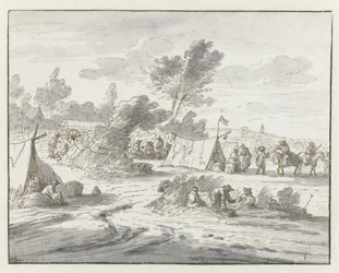Utsikt över ett läger för armén av Willem III nära Lembeek, Flamländska Brabant