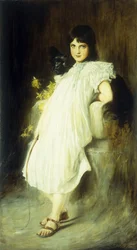 Porträtt av en ung flicka med sin hund, 1908
