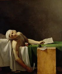 The Death of Marat, efter originalet av Jacques-Louis David (1748-1825) (olja på duk)