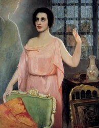 Porträtt av Margarita Xirgu (1888-1969), i "la Xirgu en cristalline", av bröderna Quinteros (olja på duk)