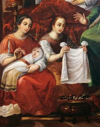 Marias födelse, av Juan Correa (cirka 1646-1716), Detalj