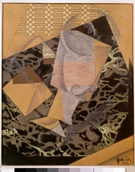 På kaféet. Spansk kubistisk målning av Juan Gris (1887 - 1927)