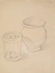 Glas och vas, ca 1911 (grafit på vävt papper)