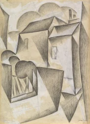 Hus i Paris, Place Ravignan, 1911 (svart krita och gouache på vitt papper)