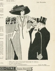 Illustration av J Gris (1887-1927) i Le Lire, 02/10/09 - Mode, Hatt, Life of the Rich, Hippism - Women