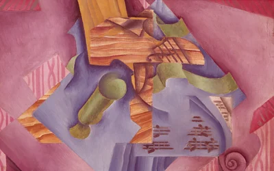 Stilleben med fiol och glas av Juan Gris (1887-1927), olja på duk, 46x73 cm