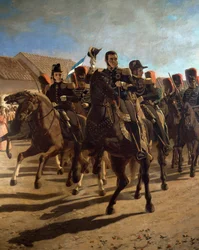 General Jose de San Martin (1778-1850) med stab inspekterar trupper vid Rancagua, Chile