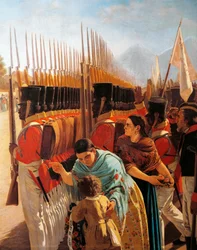 Trupper i Rancagua, detalj från målning av Juan Manuel Blanes med general San Martin, Argentina