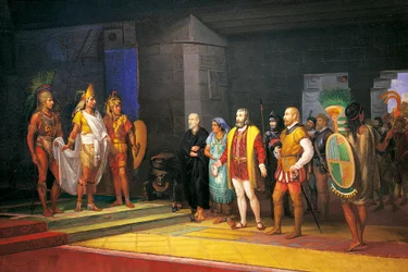Hernan Cortez möter Montezuma i Mexiko