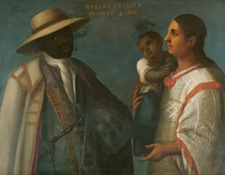 En svart man och en indiansk kvinna avlar en varg, ca 1715