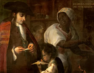 En spanjor och en svart kvinna får en mulattdotter, ca 1715