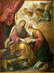 Saint Anne lär sig läsa för jungfrun - Målning av Juan de Roelas (ca 1558/1560-1625), olja på duk, ca. 1615 - Museum of Fine Arts i Sevilla, Spanien