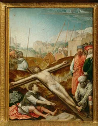 Kristus fastspikad på korset (målning på ek)