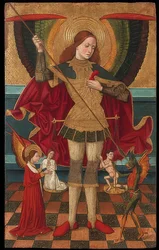 Ärkeängeln Mikael väger de dödas själar. Omkring 1485