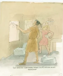 Hantverksmästaren ritar ut mönster för Julias mosaikgolv, 2003.