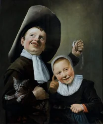 En pojke och en flicka med en katt och en ål, ca 1635 (olja på ek)