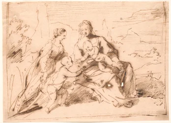 Maria med barnen Jesus och Johannes och ett helgon