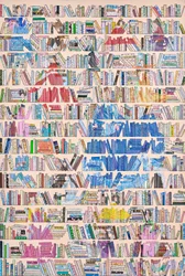 Ett färgglatt bokhyllbibliotek