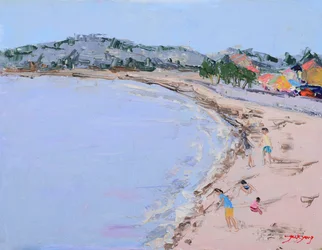 Barn som leker på stranden