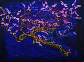 Natten med rosa körsbärsblom